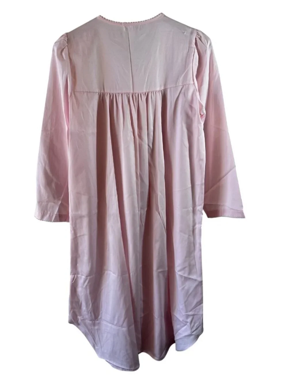 NEW Miss Elaine Pink Brushed Back Satin Nightgown Floral Embroidered Lace Trim S